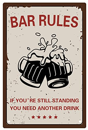CREATCABIN Bar Rules Sign Vintage Tin Signs Funny Metal Tin Sign Wall Art Garden House Plaque for Home Garden Kitchen Bar Pub Living Room Office Garage Poster Plaque 8 x 12inch