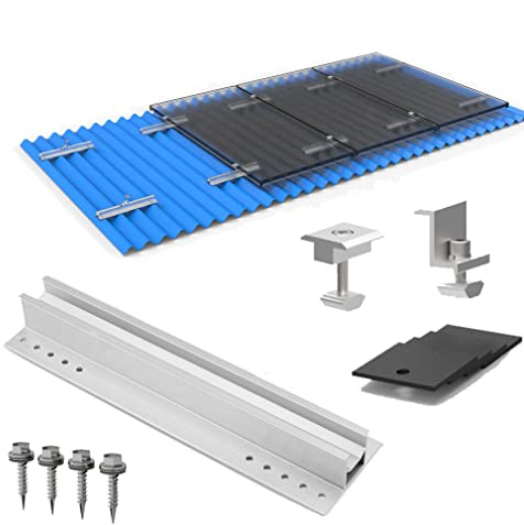 Módulo solar de aluminio, sistema de fijación, chapa trapezoidal, riel de fijación PV, riel de fijación de 400 mm, abrazadera final de 35 mm, juego de fijación para 4 módulos solares