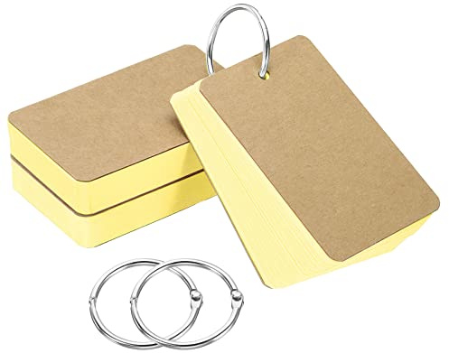 PATIKIL 3.5 x 2 Blank Flash Cards with Rings, 150 Pack Study Cards Index Cards Note Card Pre Hole Punched for Learning, Yellow