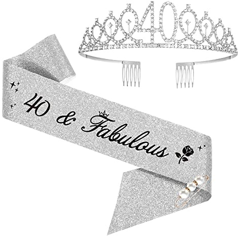 Moitkptt 40 & Fabuleuse Couronne Anniversaire Écharpe - Diadème Princesse Reine Femme