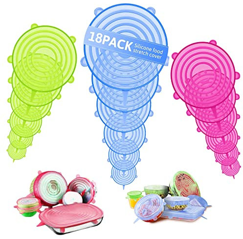 Confezione da coperchi in silicone 6 dimensioni elasticizzate, sicuri per alimenti, per soddisfare la maggior parte dei contenitori