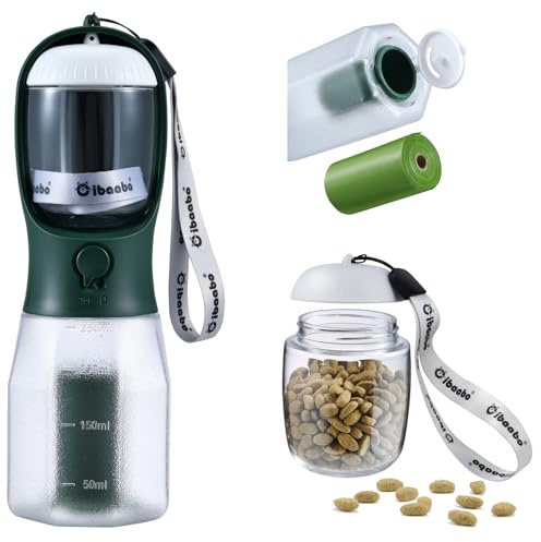 Cibaabo Dog Water Bottle with Food Container & Poop Bag Holder, Travel Water Bowl, Portable Pet Dispenser, Dog Stuff Accessories Items, Puppy Essentials Necessities for Yorkie Chihuahua Walking Hiking | Feeding & Hydration & Waste All in One | Travel Puppy Water Bowl | Portable Pet Dispenser | Dog Gifts | for Walking Beach