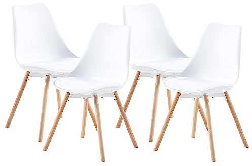 anrekl Juego de 4 sillas de comedor, tapizadas con patas de madera maciza de haya para comedor, salón, dormitorio, cocina, color blanco