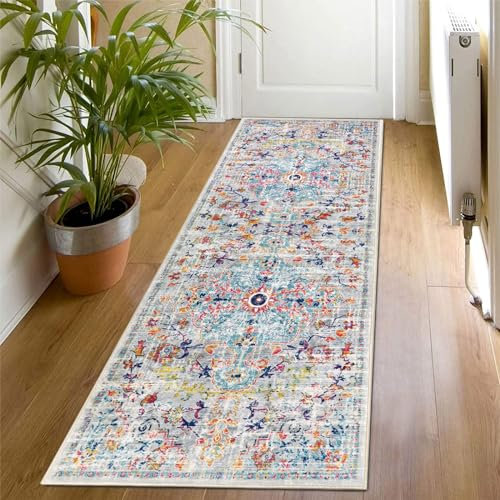 SHACOS Runner Rugs for Hallway Non-Slip 60x180cm Low Pile Hall Carpet Runner Kitchen Runners Washable Soft Touch Distressed Floor Runner Mat for Hallway Entryway Kitchen Bedroom Laundry Room