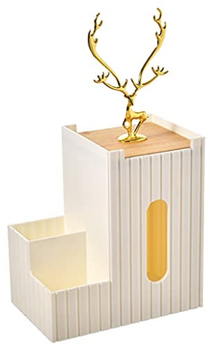 Multifunction Tissue Box Cover Elk Antlers Jewelry Holder Remote Control Cosmetics Bedroom Desktop Organizer (Color : White, Size (Pink (White
