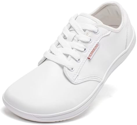 HOBIBEAR Unisex Wide Barefoot Shoes for Mens Womens Minimalist Sneakers Zero Drop Shoes Lightweight Comfortable (White,5.5 UK)