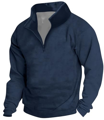 Pullover Herren Winter V-Ausschnitt Mit Knopfleiste Winter Pulli Sweatshirt Jacke Vintage Druck Tops Tshirt Baggy Hoodie Herren Oversize Basic Sweater Mode Herren Hemd Langarm Oberteil(6-Blue,S)