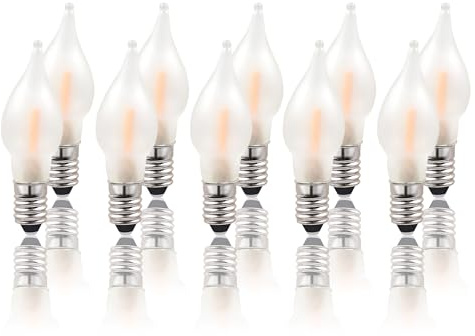 hellum Ersatzkerzen LED-Filament 10x, 10-55V 0,5W 4-24 Brennstellen 151312 | E10 Ersatzkerzen innen für Lichterketten & Schwibbogen, 10 Stk Riffelkerzen E10 (ø10 mm), 14 Lumen Ersatzkerzen Lichterkette
