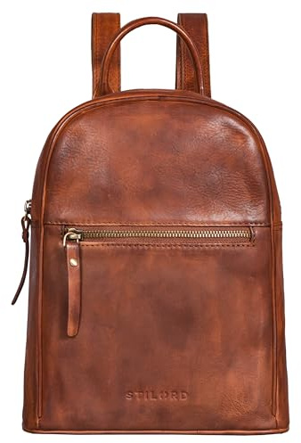 STILORD Scarlett Vintage Rucksack Damen Klein Leder Rucksackhandtasche Lederrucksack für iPad & 10.1 Zoll Tablet Handtasche City Ausgehen Shopping Daypack Farbe:Brandy - Cognac