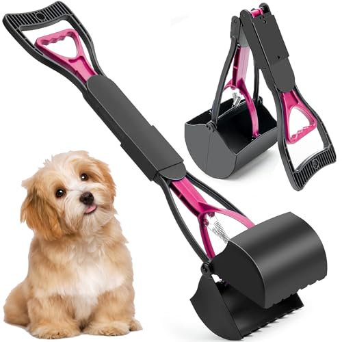 XFLYP Hundekotschaufel, 45cm Faltbarer Haustier Hund Hundekotgreifer Tragbare mit langem Griff, Haustier Schmutz Picker Pick Up für Rasen im Freien Gras und Kies für Hunde und Katzen(Rosa)