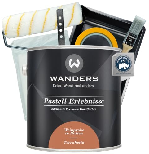 Wanders Peinture murale Pastel Erlebnisse - 2,5 l (terre cuite, marron) avec kit de peinture basique - Peinture à la craie de qualité supérieure - Facile à utiliser - Haut pouvoir couvrant - Ultra mat