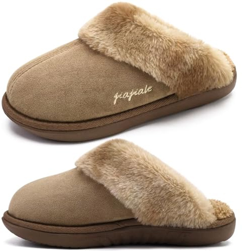 jiajiale Damen Hausschuhe Gemütlich Flauschig Slipper für Winter Slip On Weiches Kissen Hausschuhe mit Harten Gummisohle Indoor Outdoor