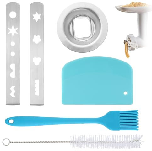 Boquilla para repostería, 2 piezas de acero inoxidable con anillo de conexión, cepillo y rascador, 8 formas de punta para galletas, accesorio para prensa de pastelería para picadora de carne, robot de