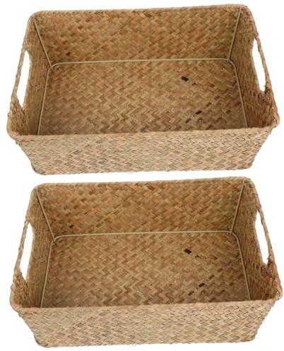IMIKEYA 2pcs Woven Bread Basket Kitchen Vegetable Bin Mat Grass Bread Bins for Shelves Desktop Sundries Basket