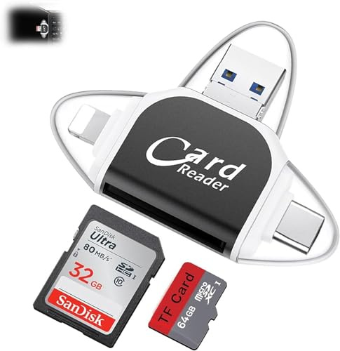 Lecteur de Carte SD TF Universel Multi-Ports 4 en 1 - USB C, Lightning, Adaptateur USB Pour Carte Mémoire