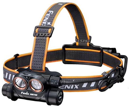 FENIX HM75R Lampe frontale multifonction double source d'alimentation | 1600 lumens | Portée de 223 m | Spot blanc froid, faisceau blanc neutre et faisceaux rouges | IP68
