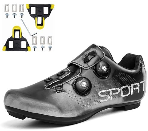 NGARY Fahrradschuhe Herren Damen Radschuhe Kompatibel mit Peloton Look SPD SPD-SL Delta Lock Pedal Reitschuhe Rennradschuhe Draussen Unisex,Silber,42 EU