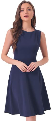 Allegra K Donna Abito Tubino per Abiti Eleganti con Scollo Quadrato E Linea Ad A per Ufficio da Insegnante Blu Scuro S