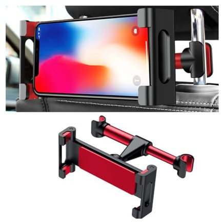 JNNJ Supporto Tablet Auto, Porta Tablet Auto Poggiatesta, Universale Supporto per Tablets, Estensibile Supporto per Tablets per Sedile D'auto Cellulari E Tablets, Altri Di 12-32cm(Rojo+Negro)