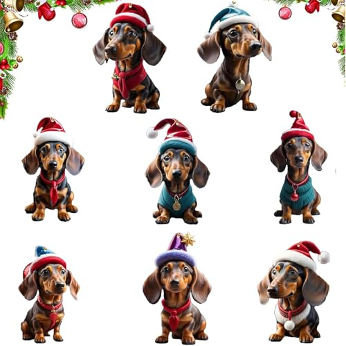 8 Stück Dackel Deko Weihnachten, Dackel Weihnachtsbaum AnhäNger, Dackel Baumschmuck Weihnachten, Dackel Weihnachtsschmuck, für Auto Ornament Geschenke und Home Decorations