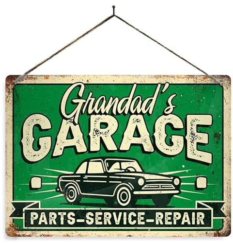 Personalised car garage. Large metal sign with 2 holes and twine. Any name custom shed shop fix