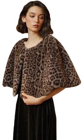 BEAUTELICATE Cappotto da donna in pelliccia sintetica Stola Poncho Cape Moda Caldo Leopardo Cappotto Bolero Corto Senza Maniche Elegante Wrap Giacca da Sposa per Inverno Primavera Autunno, Leopardo