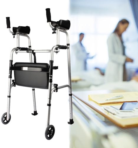 yjnhxns Klappbarer Gehwagen für Erwachsene, Leichtgewichtiger Gehwagen mit Unterarmstütze aus Aluminium, Rollator, Höhenverstellbar, für ältere Menschen, Behinderte