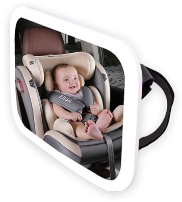 FXxswey Bébé Siège arrière miroir, 360 ° réglable arrière de voiture de miroir pour nouveau-nés et les jeunes enfants, Crash testé et certifié pour la sécurité, Miroir De Voiture De Bébé LED