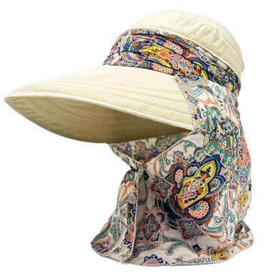 TUONYIS 2-in-1 Parasole Pieghevole a Tesa Larga, Pieghevole Cappello da Sole da Donna, Anti UV Protezione Solare, Cappello da Spiaggia da Viaggio, per Giardinaggio Viaggi Escursionismo Pesca (Beige)