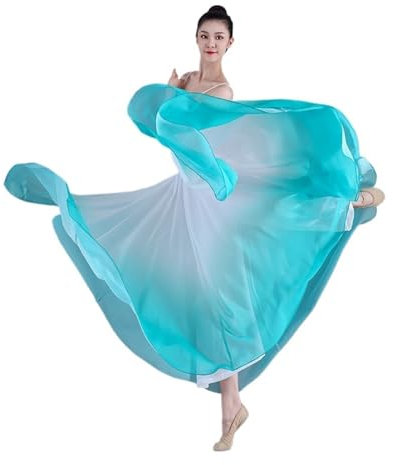 UZAMIRLEX Gonna di Danza del Ventre, Abito Elegante da Spettacolo in Chiffon di Garza sfumato da 720 Gradi, Stile Cinese(Ice Cream Blue Skirt,90cm (540 Degrees))