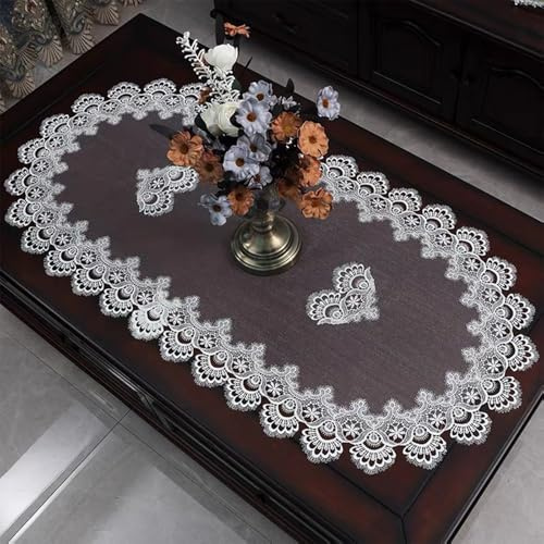 URROMA Napperon en Maille en Dentelle Lavable pour Salle à Manger, Cuisine, Banquet de Mariage - 40 x 90 cm - Blanc