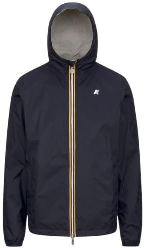 K-Way Giacca Unisex, Modello Jake Plus.2, in Nylon Ripstop Impermeabile, Cappuccio Regolabile con Coulisse, Chiusura con Zip, Tasche sul Davanti, vestibilità Slim, Reversibile Colore Blu e beig