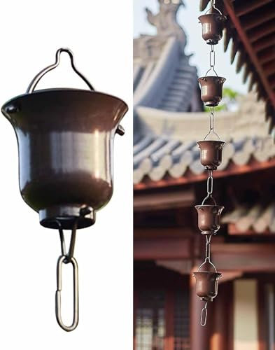 KAnduo Regenkette Aluminium-Regenkettenbecher for Dachrinnen, japanische Regenfängerkette, Regenwasserkette for den Außenbereich, Heimdekoration, Regenspiel(2.6m/8.5ft)