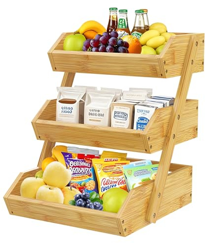 ADEL DREAM Corbeille à fruits en bambou à 2 étages avec présentoir à fruits et présentoir parfait pour les fruits (3-lagige Aufbewahrung)