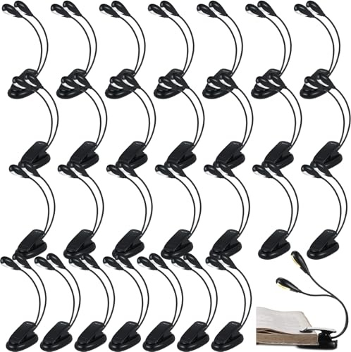 Rossesay 28 Pcs Music Stand Light Bulk Clip on LED Book Lights USB and AAA Battery Operated Brightness Dual Arm Clip Lamp Rechargeable for Eye Protection Bookworms Orchestra Readers Piano Player