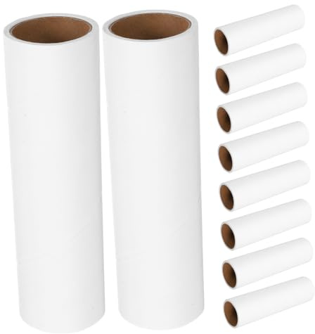 Ipetboom Rodillo Quitapelusas de Repuesto, 10 Rollos de Papel Blanco, 50 Hojas por Rollo, Adhesivo para Ropa y Cama, Fácil de Cambiar | 50 Hojas por Rollo, Núcleo de 16cm, Repuesto Adhesivo para Limpieza de Pelusa