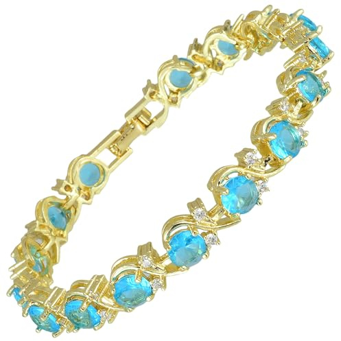 RIZILIA Tennisarmband mit Rundschliff, Blossom, in Mehrfarbige Geburtsstein Erhältlich, mit Gelbgold vergoldet, 17,8 cm, Medium, Zirkonia