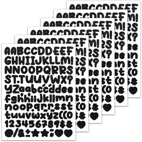 BINLINHONGO 666 Small Alphabet Number Stickers, 6 Sheets 0.5 Inch Self-Adhesive Vinyl Letter Sticker Decals for Scrapbooks, Signs, Envelopes, Water Bottles - Black