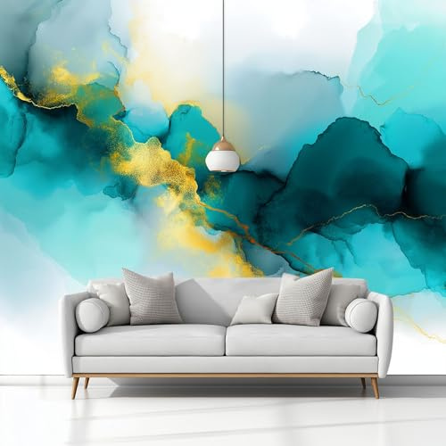 Papel Pintado Pared 3D Papel Tapiz Textura De Mármol Turquesa, Fotomurales 400x280 cm Tv Fondo Pared Dormitorio Murales Moderno Decoración Comedores Salones Habitaciones