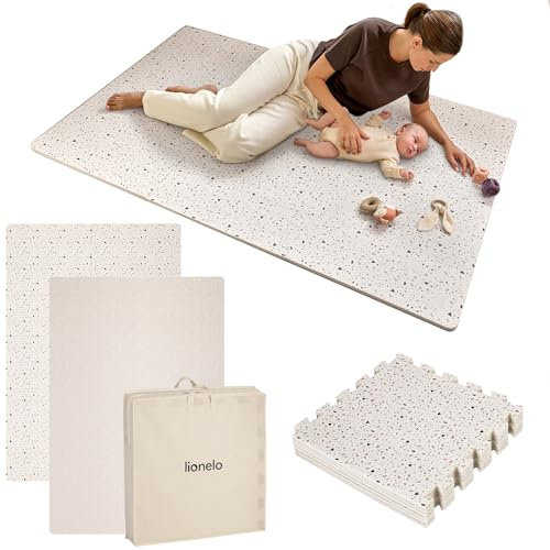 LIONELO YOKA Tapis de Jeu Puzzle 6 pièces pour bébés et Tout-Petits 173 × 116 x 1,5 cm, Double Face, Non Toxique et inodore, antidérapant, Facile à Nettoyer, Beige