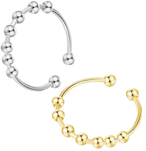 Justerbar spinnerring för dam i rostfritt stål - roterande ring med eleganta glidande pärlor för kvinnor, män, - trendig minimalistisk present, Ajustable, Rostfritt stål, inte tillämpligt