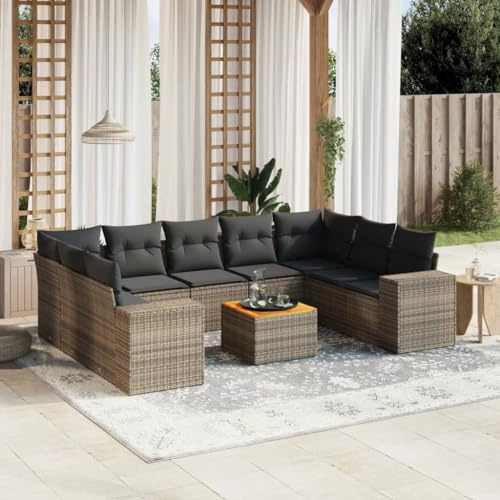 SKTQYQO Gartensofa-Set Balkonmöbel-Set multifunktionales Outdoor-Möbel-Set geeignet für den Garten 10-teilig mit grauen Kissen aus Polyrattan
