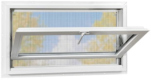 Vinyl Basement Hopper Window, 32 x 16 Bathroom Window with Double Pane Insulated Glass and Fiberglass Screen, White PVC Frame, Energy Efficient Replacement Window for Basement, Bathroom (White)