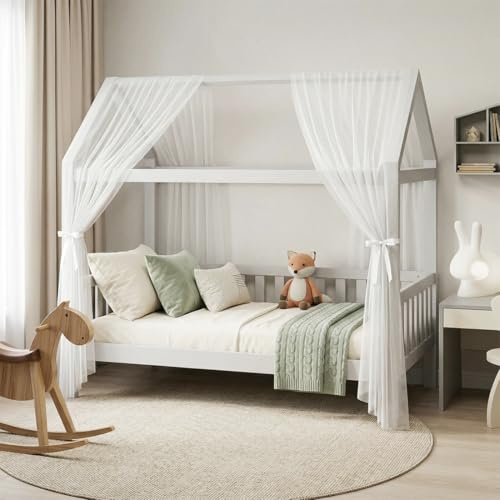 Yuragim Hausbett Himmel 2er-Set, Betthimmel Hausbett Musselin (Weiß, 150x350 cm)