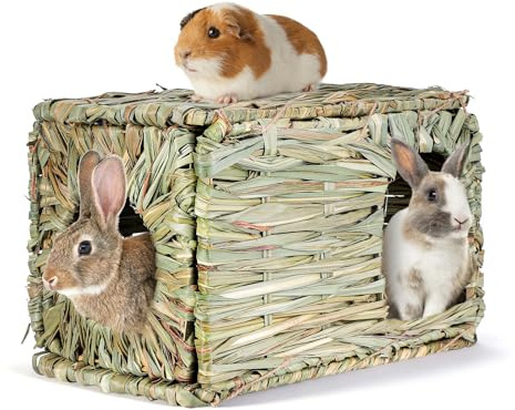 NUOBESTY Maison de Lapin Tissée la Main en Paille Naturelle, Nid Unique pour Lapins et Hamsters, à Mâcher et Espace de Repos Confortable pour Petits Animaux