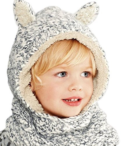 Fancyland Kinder Schlupfmütze Schalmütze Wintermütze Strickmütze Schals Kapuze Mönchskutte Beanie Mützen Grau (S)