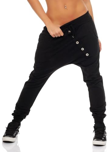 Malito – Jogginhose Damen Baggy aus Baumwolle – Sweathose mit elastischem Bund – Bequeme Low-Waist Haremshose Damen zum Tanzen & Alltag – Sweatpants Frauen Pumphose 8023 (Schwarz)