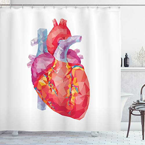 ABAKUHAUS Anatomie Duschvorhang, Polygon Kunst Menschliches Herz, Stoffliches Gewebe Badezimmerdekorationsset mit Haken, 175 x 240 cm, Lila Dunkle Koralle