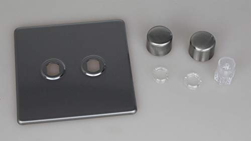 Varilight Double Faceplate Kit (Dimmer Modules Not Included) - Screwless Brushed Steel With Brushed Steel Knob, WDS2S