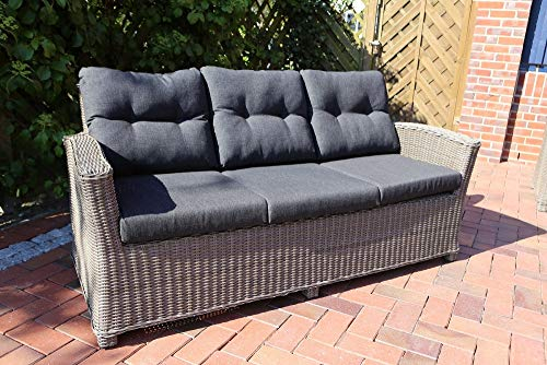 Beauty.Scouts Outdoor Collar Edition DEST 3er-Sofa Auckland, Vintage grau, 78 x 183 x 84 cm, mit Polster anthrazit, Loungesofa, Garten, Gartensofa, Balkonsofa, Terrassensofa